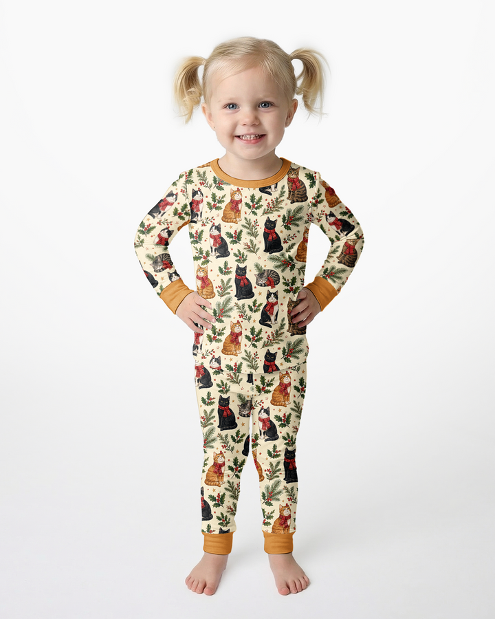 Christmas Cat Carolers Bamboo Two Piece Long Sleeve Pajama Set