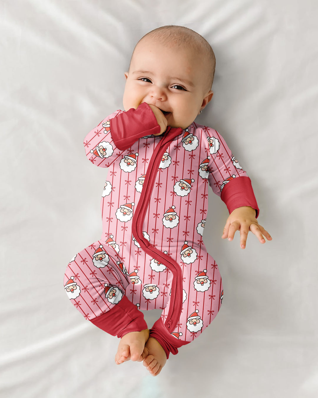 Pink Santa Bow Stripe Christmas Bamboo Convertible Zippy