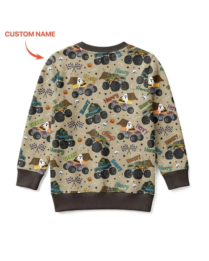 Custom Name Halloween Creepy Crusher Family Matching Bamboo Crewneck Sweatshirt