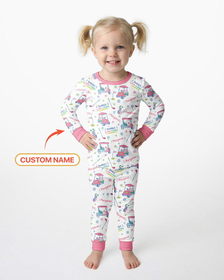 Daddy's Little Caddie Custom Name Bamboo Two Piece Long Sleeve Pajama Set