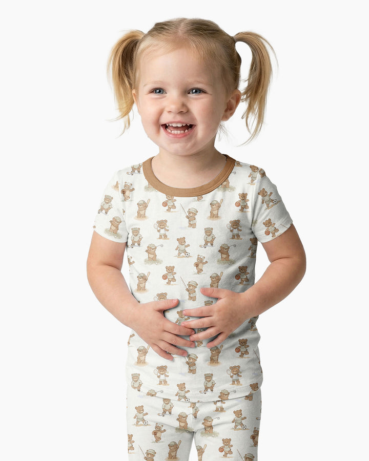 Little Sports Bears Bamboo Two Piece Short Sleeve Pajama Set