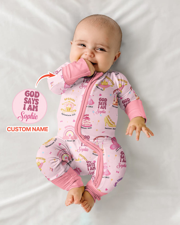 God Says I Am Custom Name - Dreamy Princess Bamboo Convertible Zippy