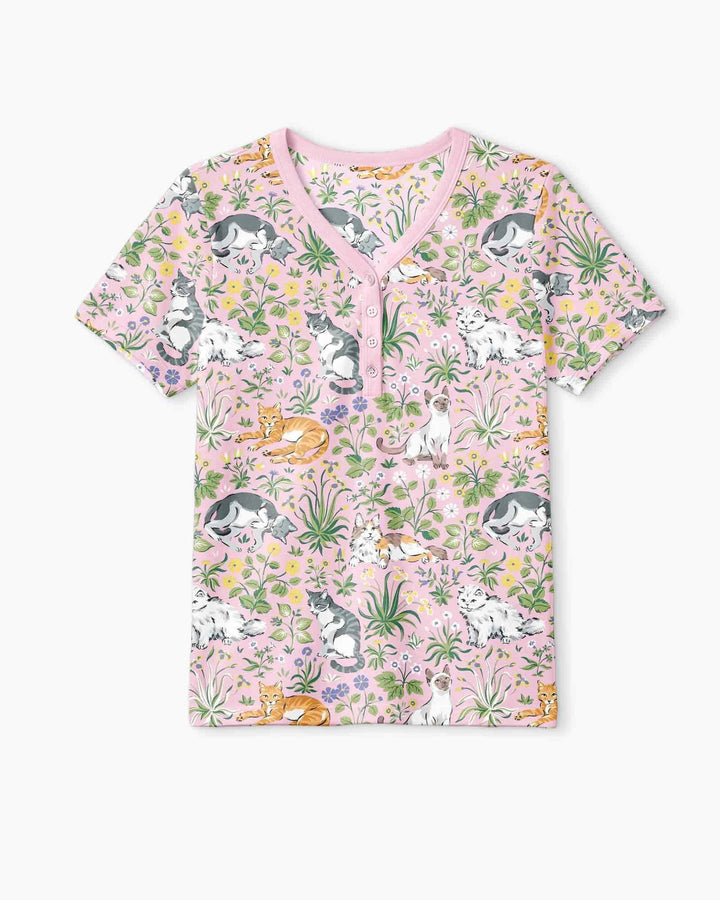 Kitten Garden Family Matching Bamboo Women Short Sleeve Short Pajama Set