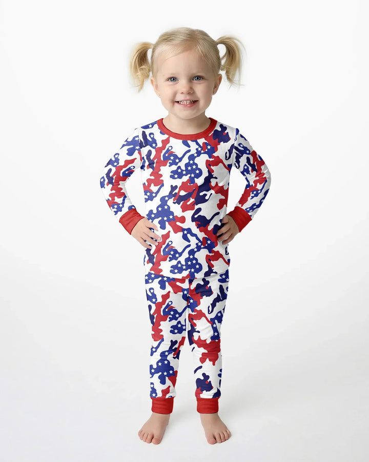 Patriot Camo Daddy & Me Matching Bamboo Two Piece Long Sleeve Pajama Set