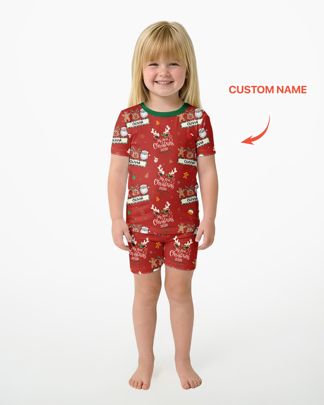 Custom Name Merry Christmas My Deer 2026 Bamboo Two Piece Short Sleeve Shorts Pajama Set