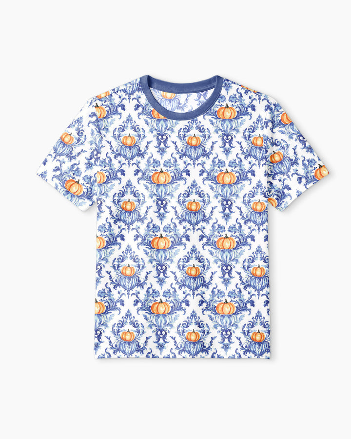 Pumpkin Toile Family Matching Bamboo Men Short Sleeve Short Pajama Set