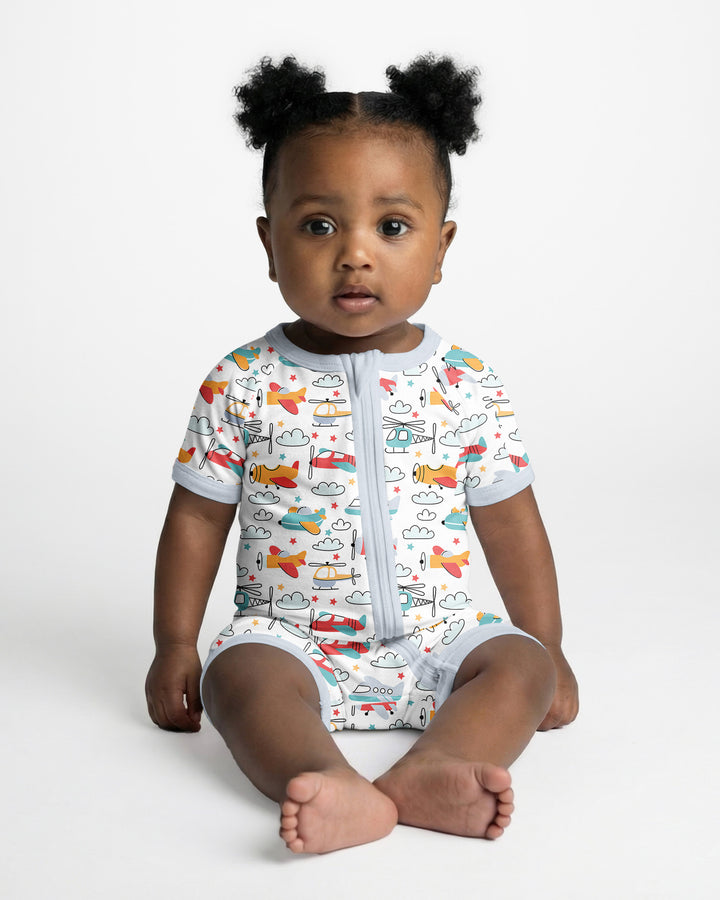 Airplanes and Helicopters Bamboo Shorty Zippered Romper