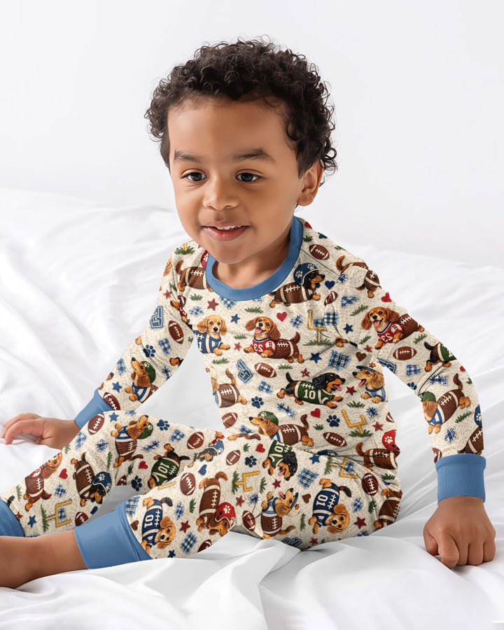 Football Doxie Squad Bamboo Two Piece Long Sleeve Pajama Set