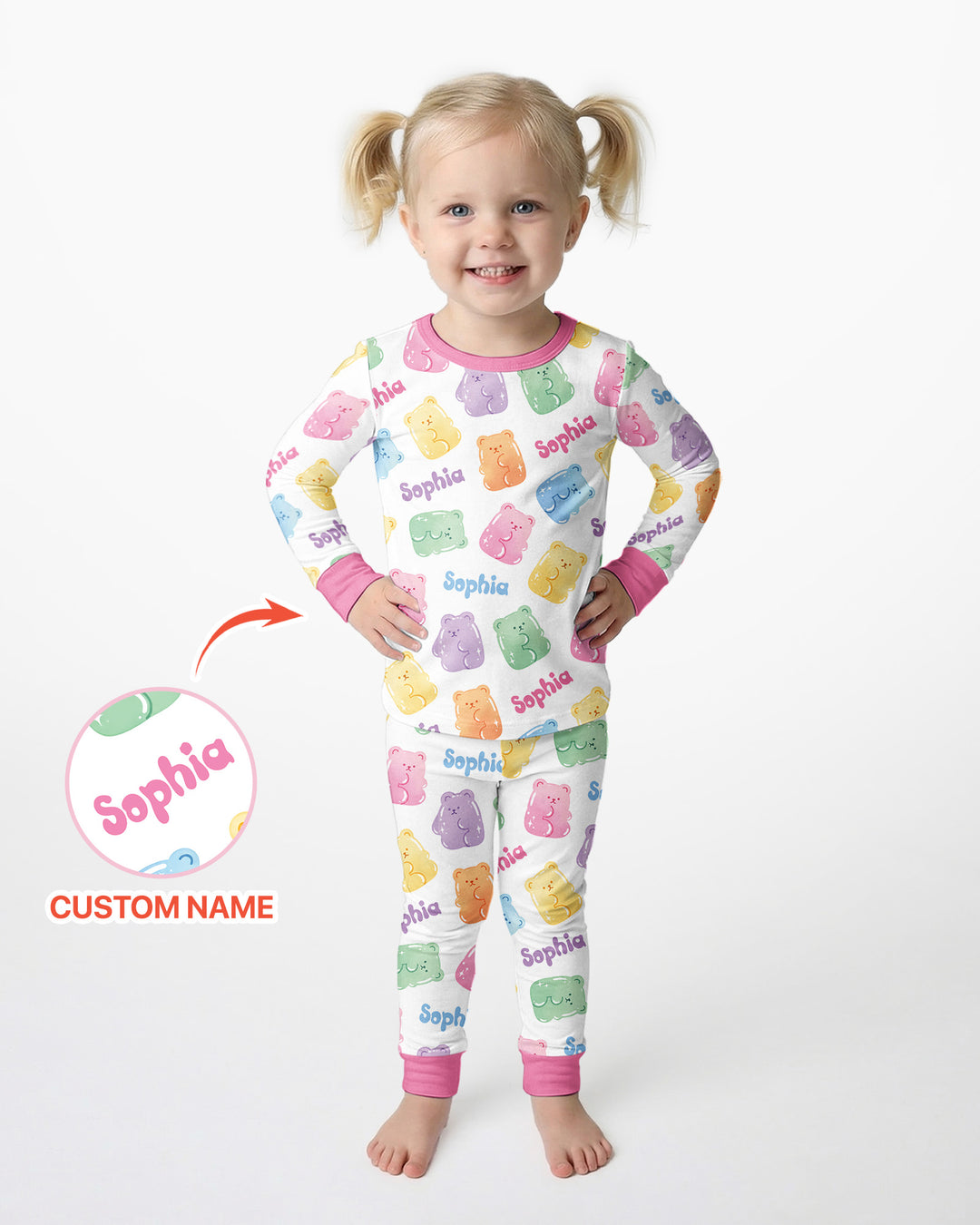 Kawaii Jelly Gummy Bears Custom Name Bamboo Two Piece Long Sleeve Pajama Set