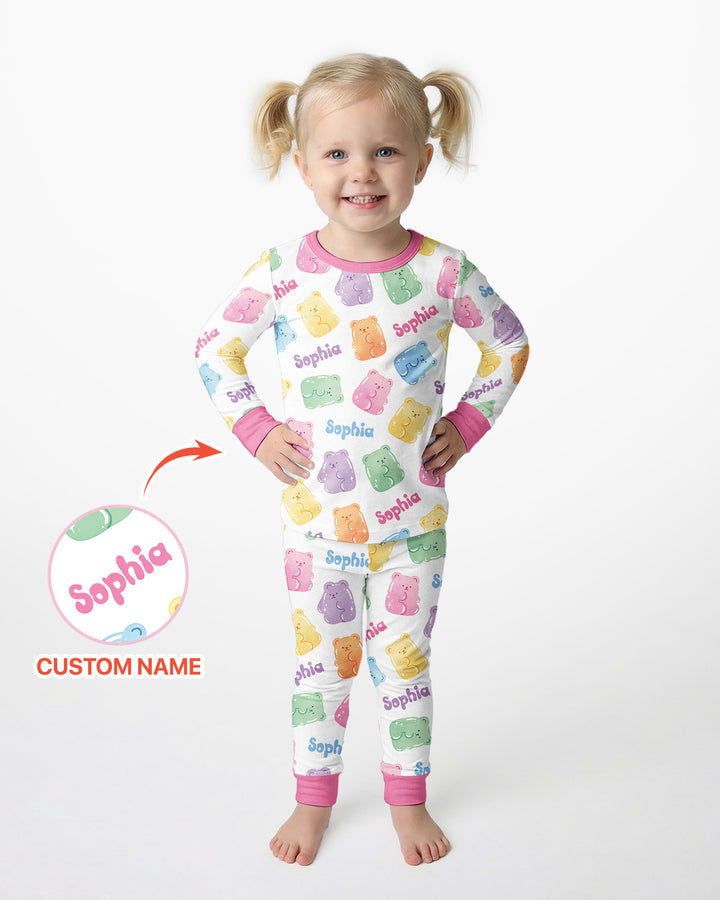Kawaii Jelly Gummy Bears Custom Name Bamboo Two Piece Long Sleeve Pajama Set