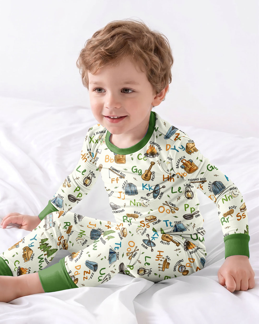 Adventure Alphabet ABCs Summer Camp Bamboo Two Piece Long Sleeve Pajama Set