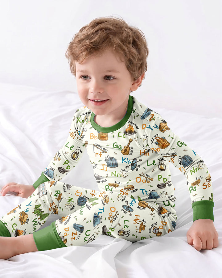 Adventure Alphabet ABCs Summer Camp Bamboo Two Piece Long Sleeve Pajama Set