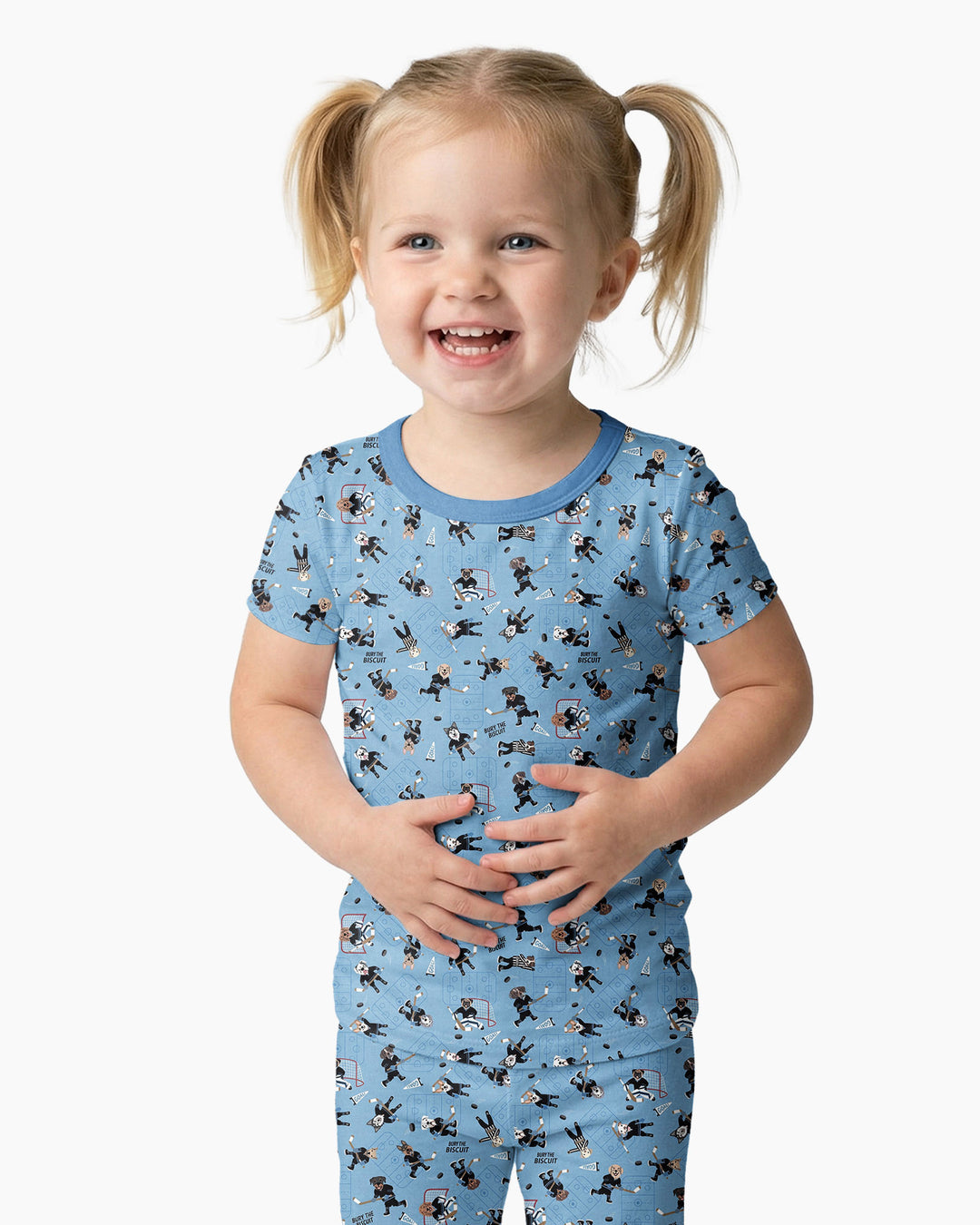 Hockey Dogs - Blue and Black Bamboo Two Piece Short Sleeve Pajama Set