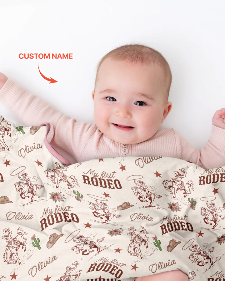 Custom Name First Rodeo Family Matching Bamboo Blanket