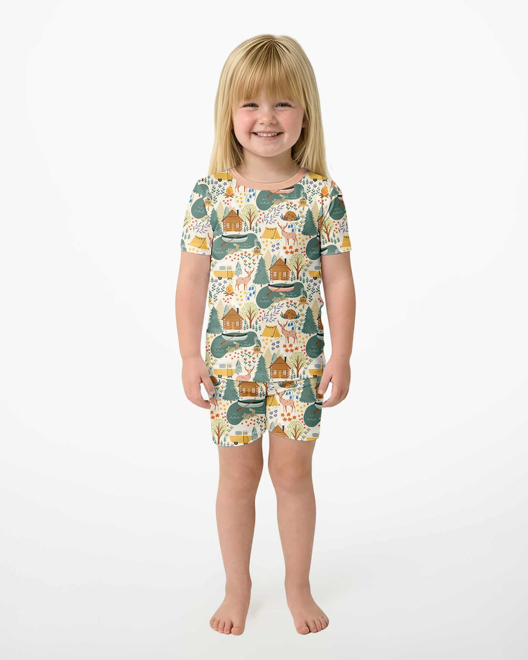 Lake View Camping Bamboo Two Piece Short Sleeve Shorts Pajama Set