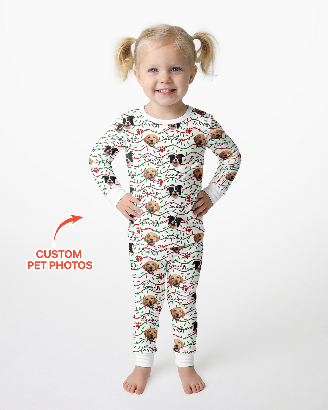 Custom Pet Photo Christmas Sprinkles Bamboo Two Piece Long Sleeve Pajama Set