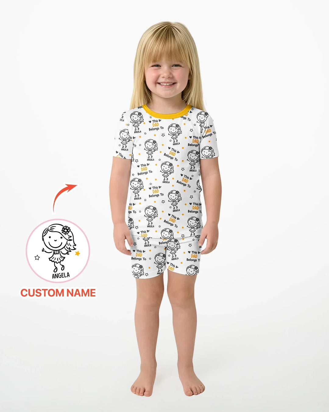 Custom Name This Dad Belongs To Doodle Bamboo Two Piece Short Sleeve Shorts Pajama Set