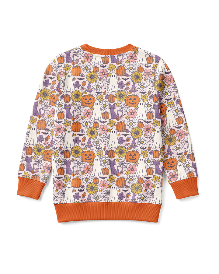 Ghost Pumpkin Fall Floral Halloween Bamboo Crewneck Sweatshirt