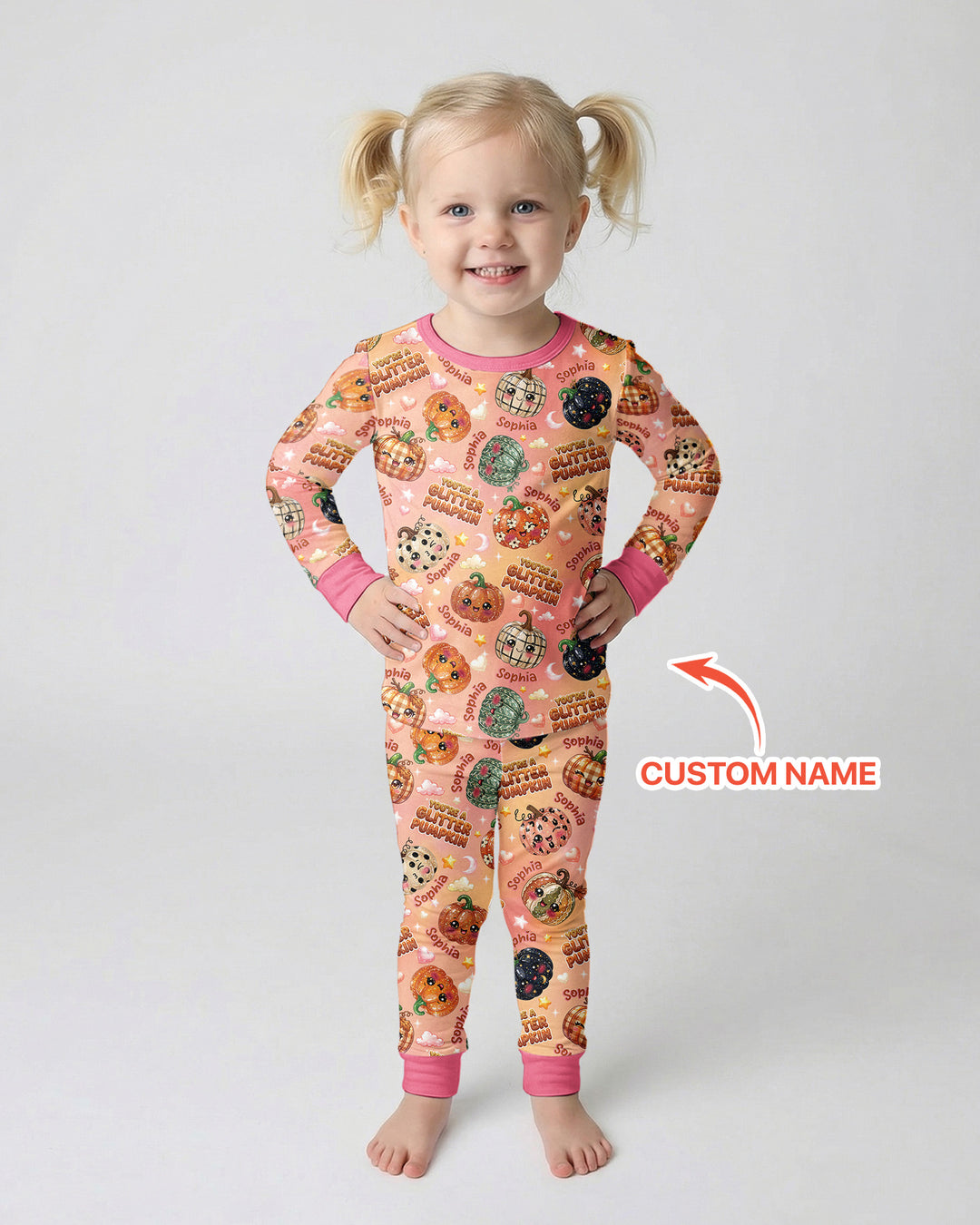 Custom Name You're A Glitter Pumpkin Bamboo Two Piece Long Sleeve Pajama Set
