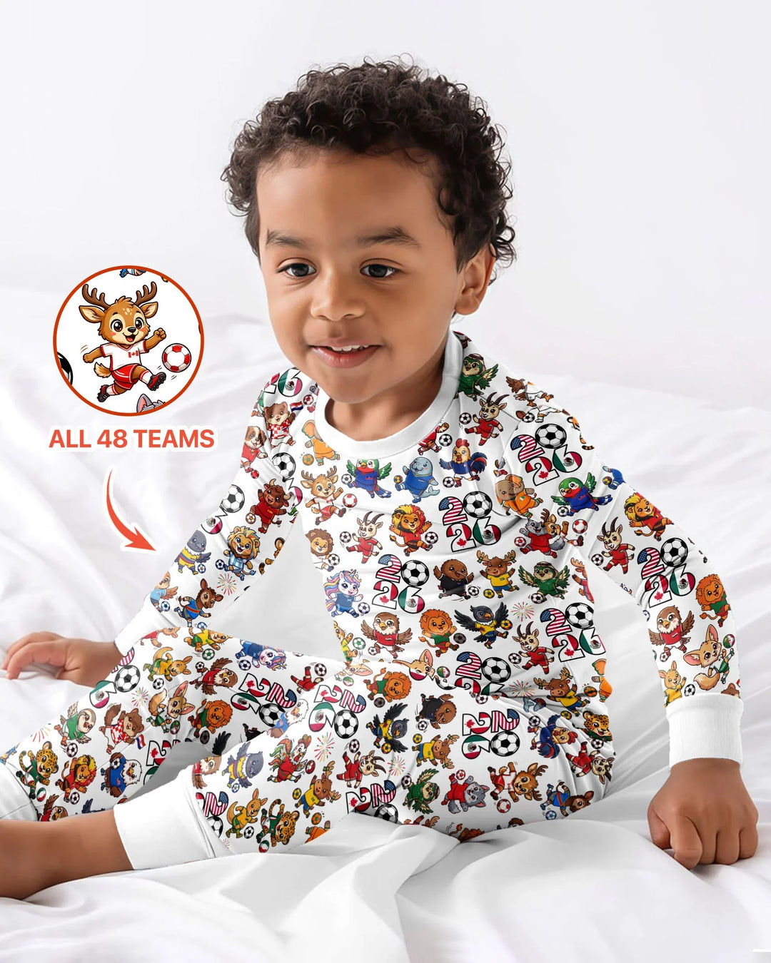 Kawaii Animals Soccer Tour 2026 Family Matching Bamboo Two Piece Long Sleeve Pajama Set