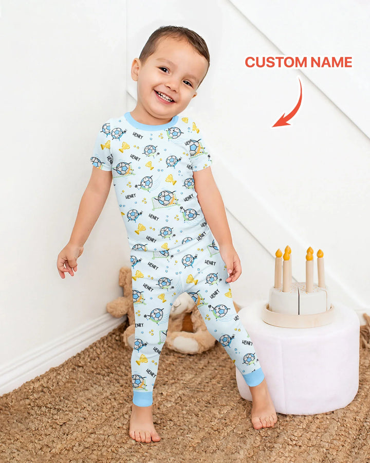 Custom Name Soccer Dad Team Matching Bamboo Two Piece Short Sleeve Pajama Set