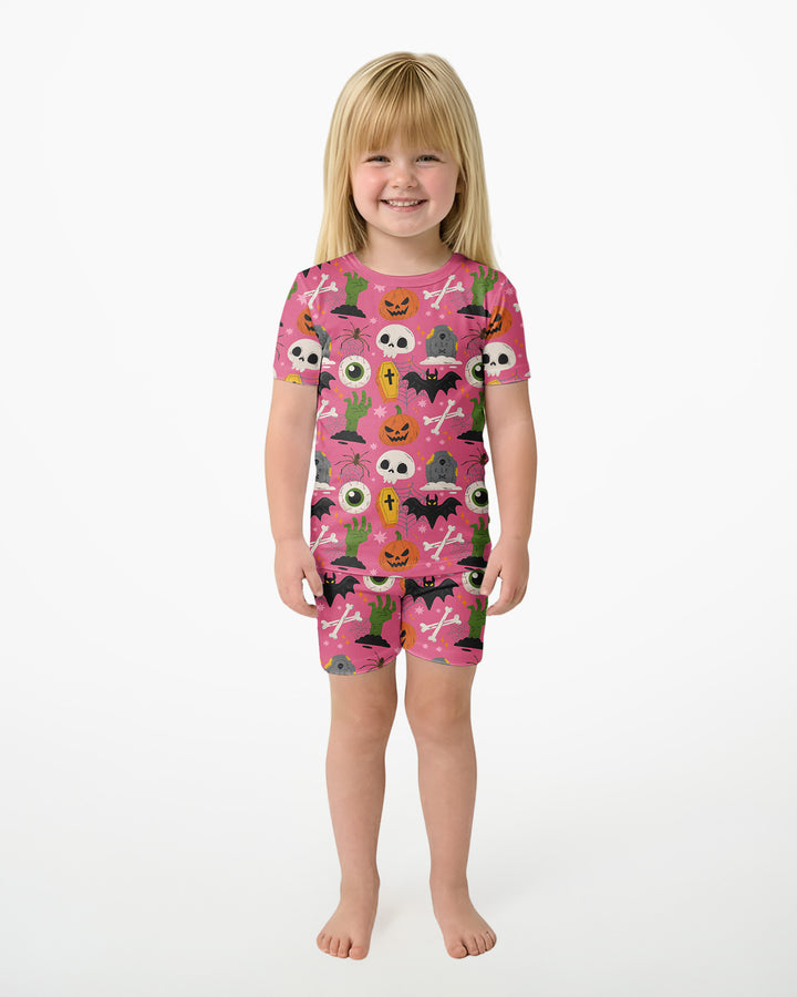 Little Monsters Bamboo Two Piece Short Sleeve Shorts Pyjamas Set For Halloween