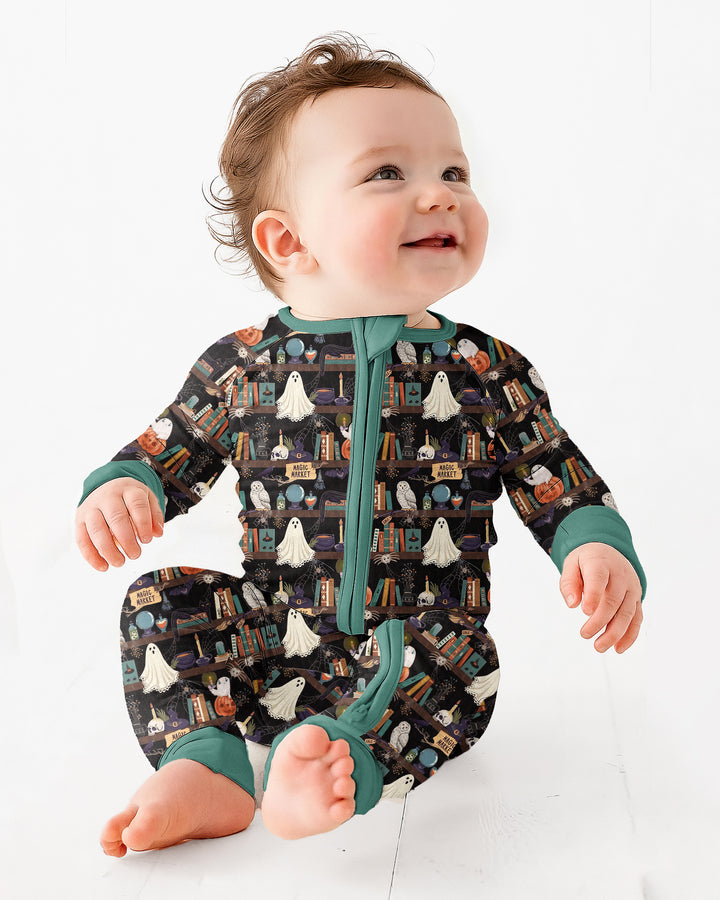 Cute Ghost Witchy Halloween Magic Library Bamboo Convertible Zippy