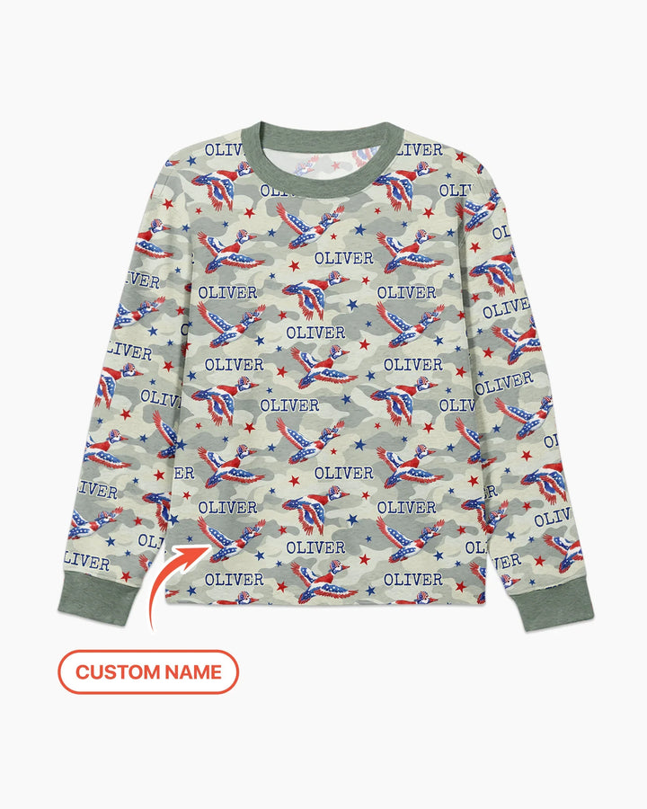 Custom Name America Mallard Duck Family Matching Bamboo Men's Pajama Set