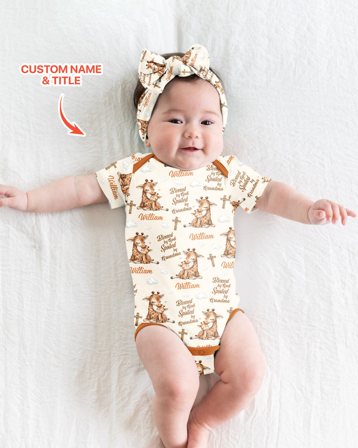 Custom Name Blessed By God Spoiled By Grandma Bamboo Bodysuit
