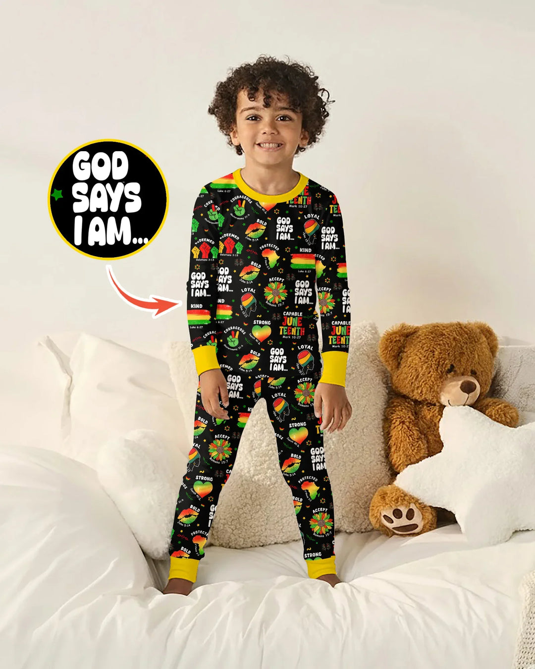 God Says I Am Juneteenth Blessings Bamboo Two Piece Long Sleeve Pajama Set
