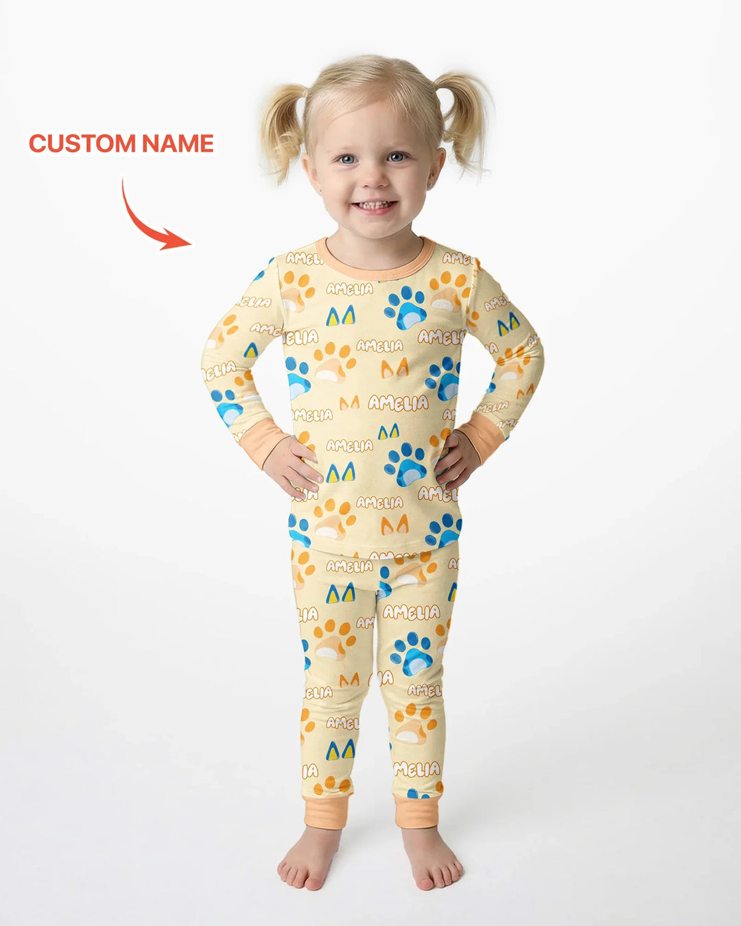 Custom Name Favourite Blue Dog Family Matching Bamboo Two Piece Long Sleeve Pajama Set