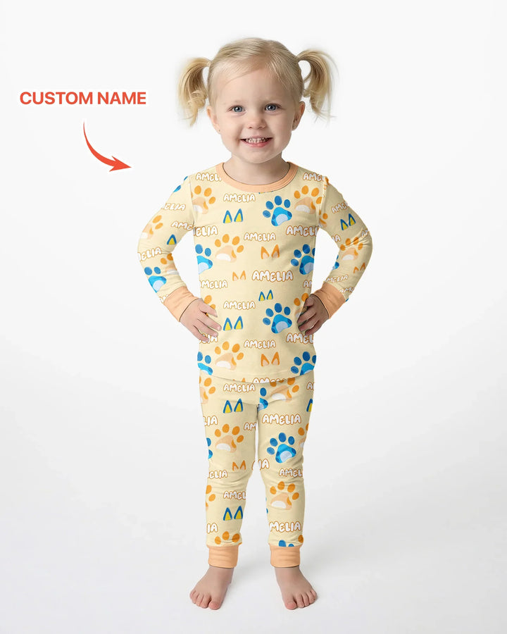 Custom Name Favourite Blue Dog Family Matching Bamboo Two Piece Long Sleeve Pajama Set