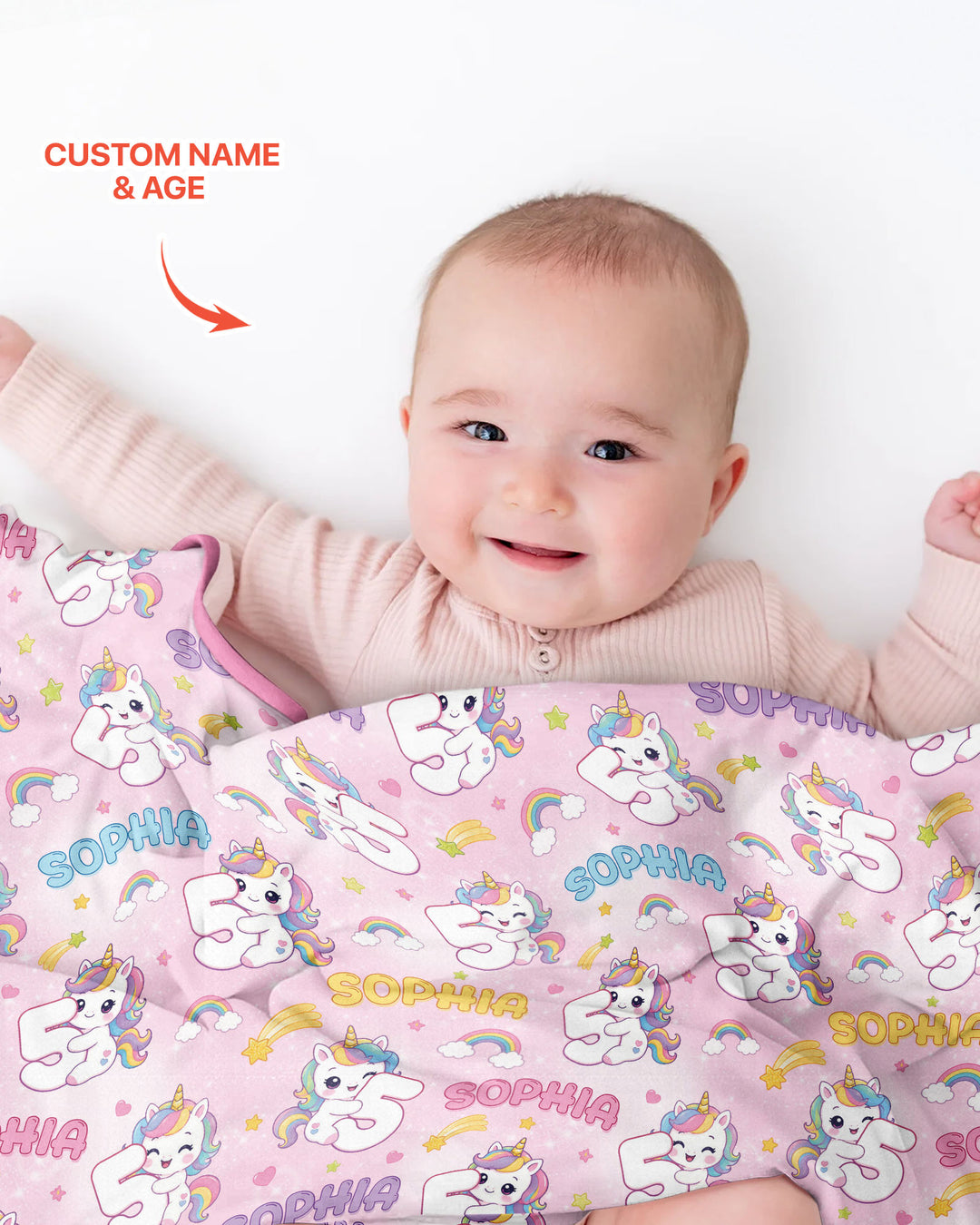 Custom Name Kawaii Unicorn Birthday Bamboo Blanket