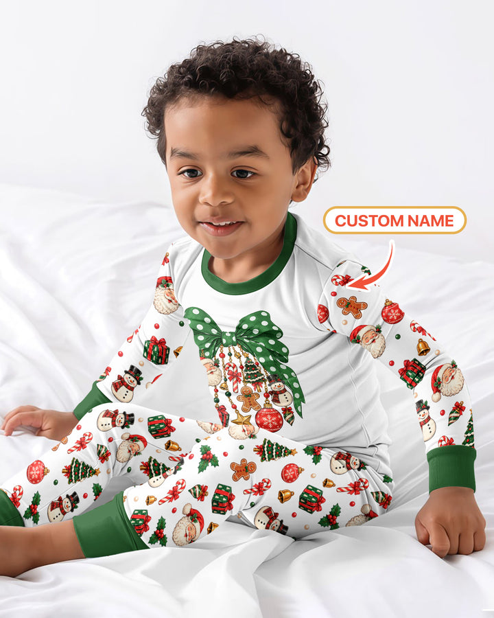 Custom Name Christmas The Bow Bamboo Two Piece Long Sleeve Pajama Set