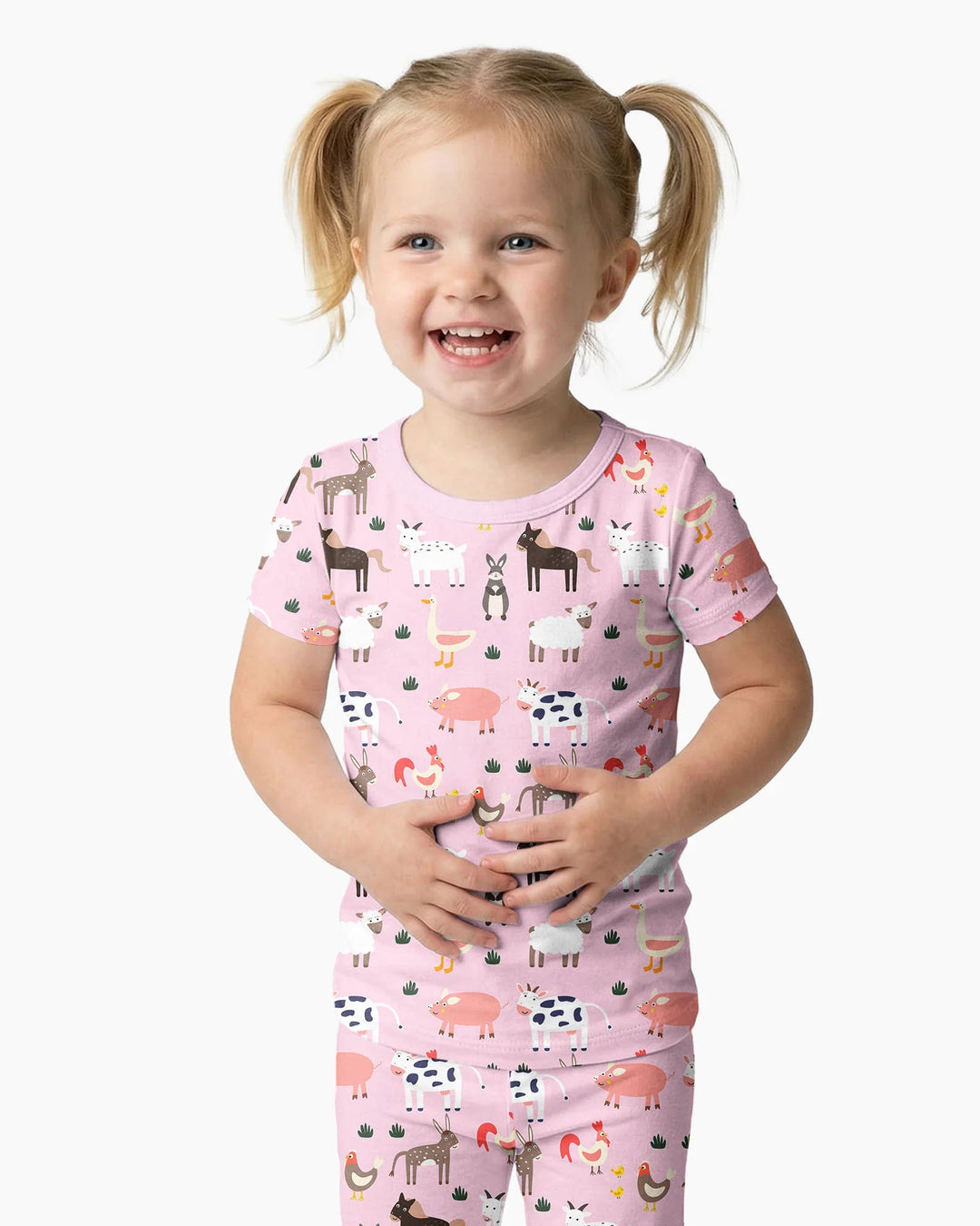 Pink Farm Animals Bamboo Two Piece Short Sleeve Pyjamas Set