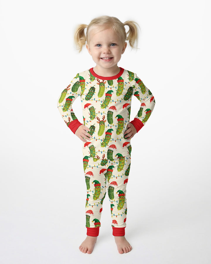 Cheerful Christmas Pickle Bamboo Two Piece Long Sleeve Pajama Set