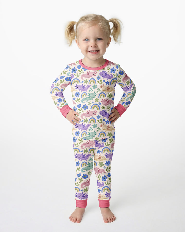 Axolotl Rainbow Bamboo Two Piece Long Sleeve Pajama Set