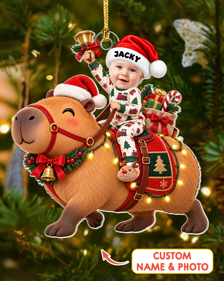 Jingle Bell Capybara  Personalized 1-Side Photo Acrylic Ornament