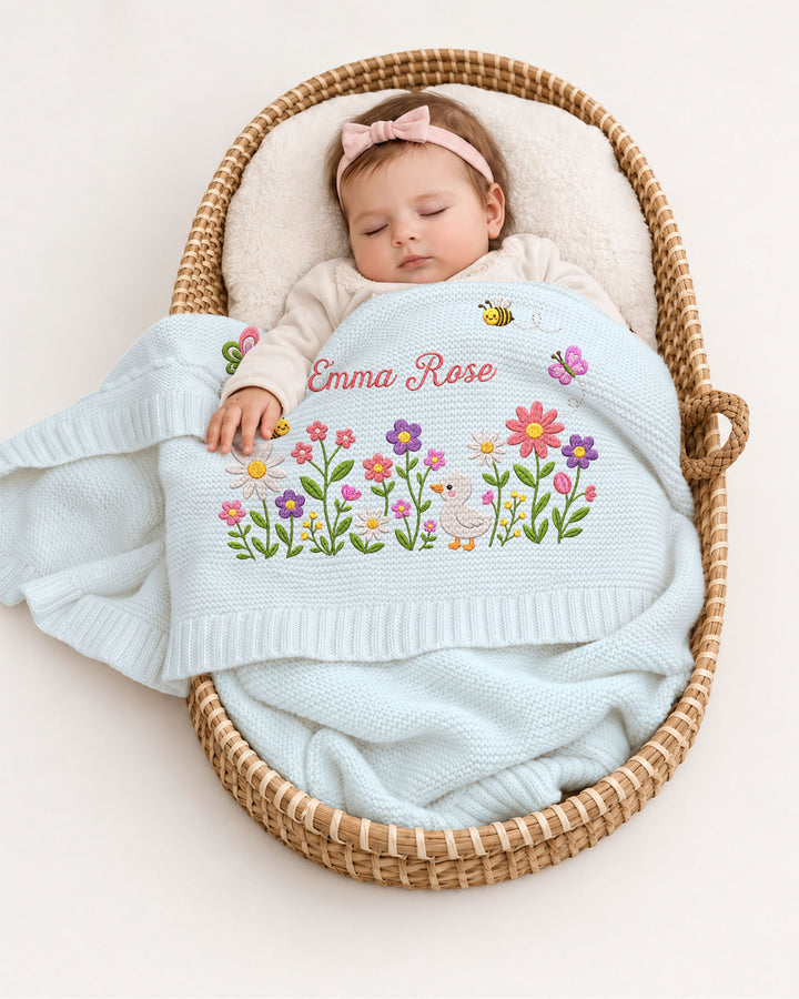 Lovely Floral Embroidered Baby Cotton Blanket