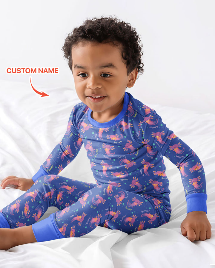 Axolotl Glow Custom Name Bamboo Two Piece Long Sleeve Pajama Set