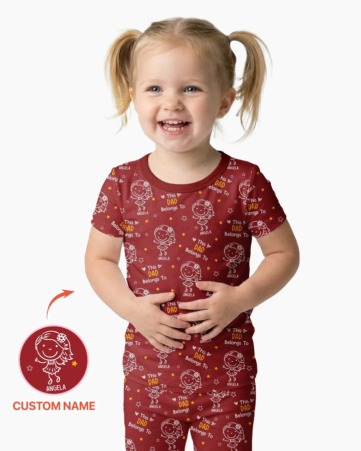 Custom Name This Dad Belongs To Doodle Bamboo Two Piece Short Sleeve Pajama Set