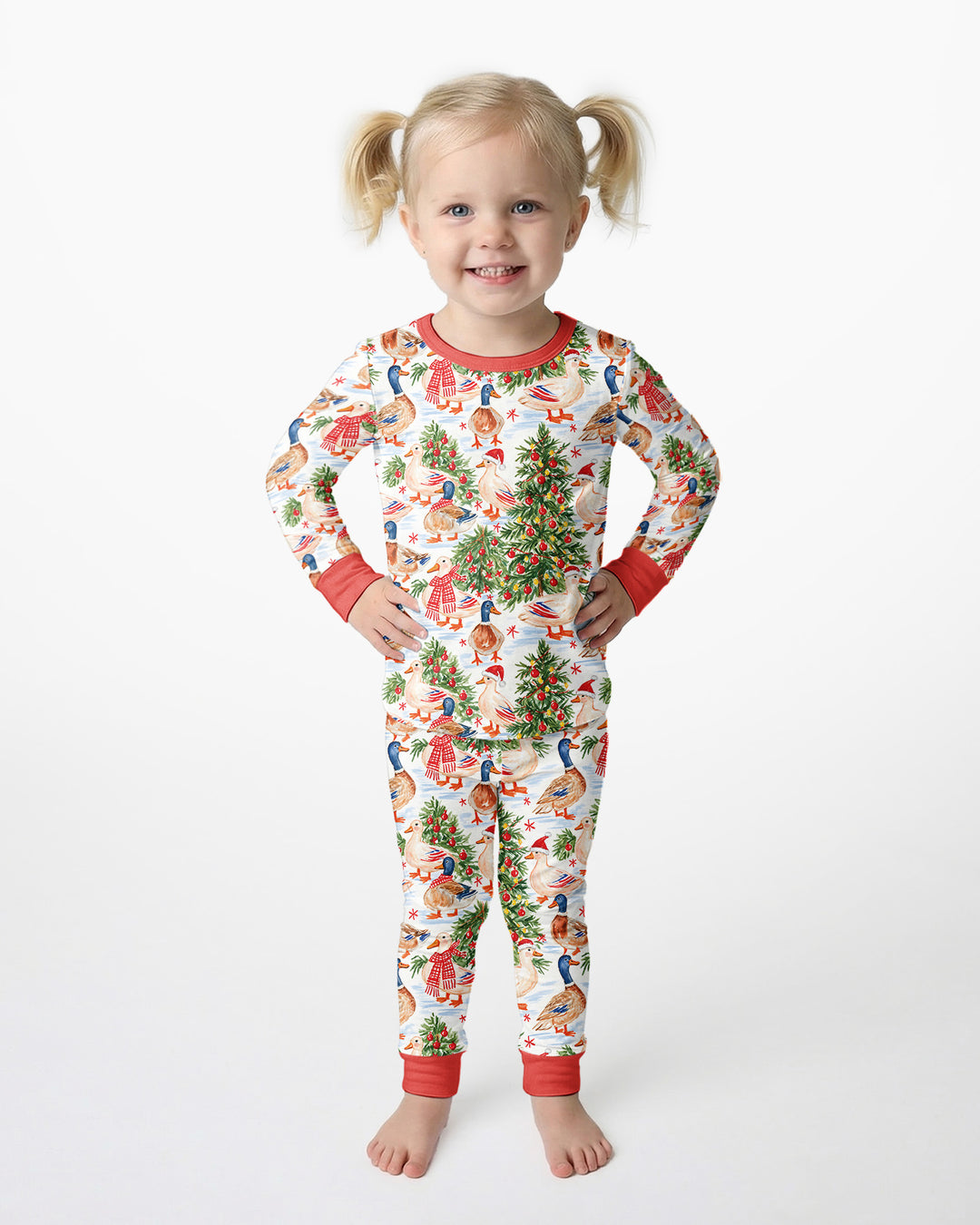 Christmas and Duck Bamboo Two Piece Long Sleeve Pajama Set