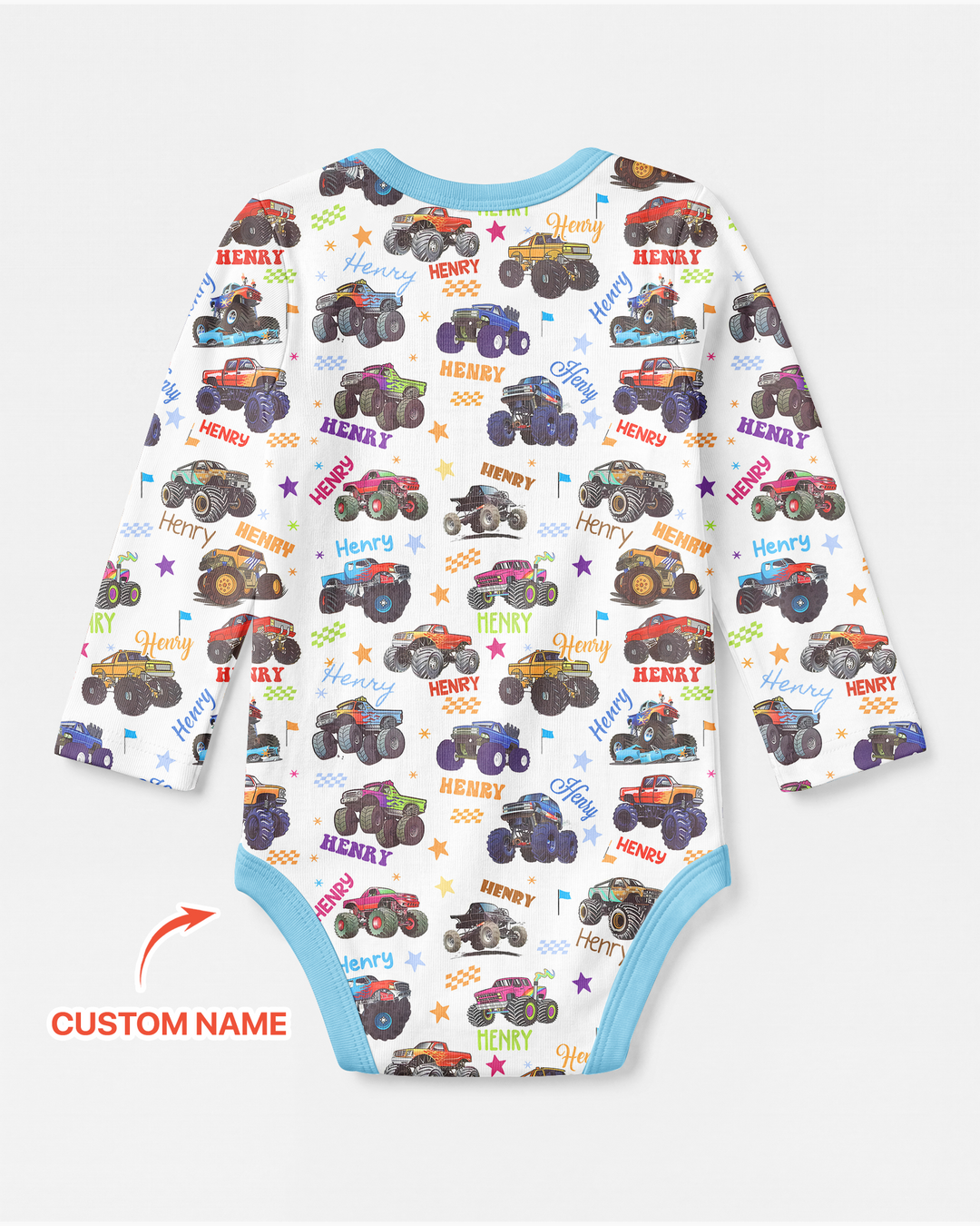 Monster Truck Custom Name Bamboo Bodysuit