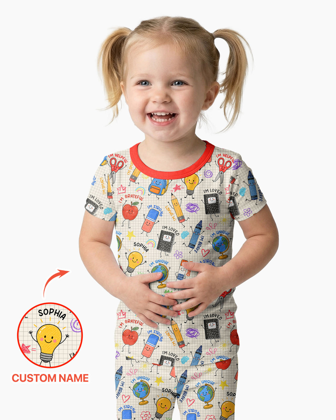 School Squad Custom Name Bamboo Two Piece Short Sleeve Pajama Set