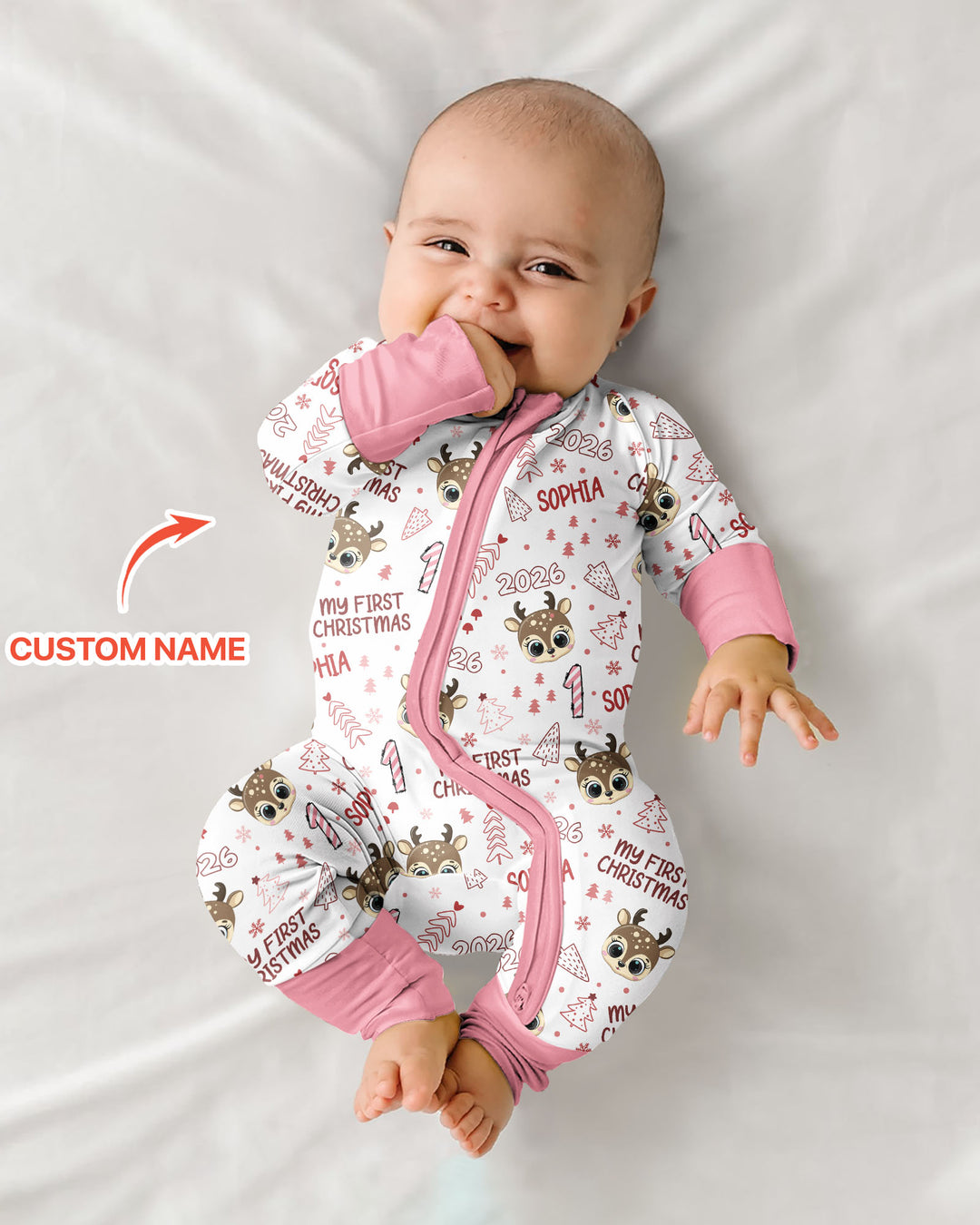 Custom Name Cute Reindeer My First Christmas Bamboo Convertible Zippy