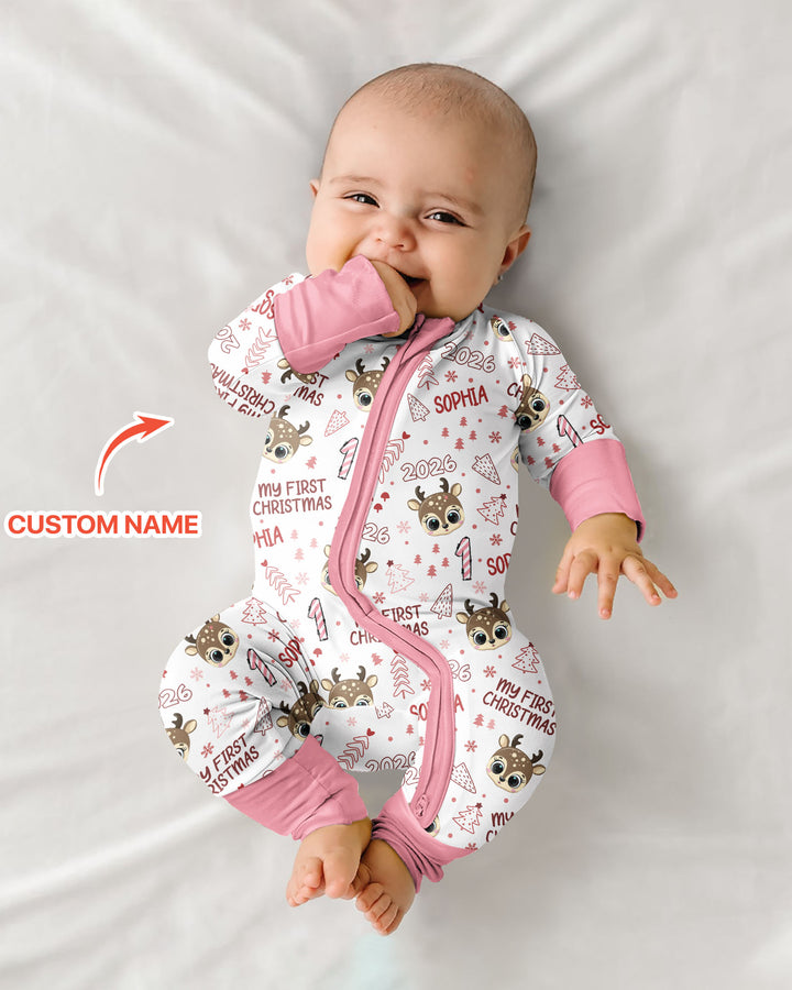 Custom Name Cute Reindeer My First Christmas Bamboo Convertible Zippy