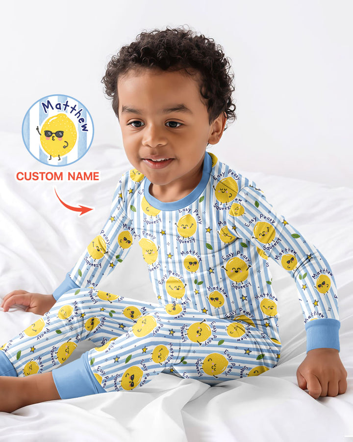Easy Peasy Lemon Squeezy Custom Name Bamboo Two Piece Long Sleeve Pajama Set