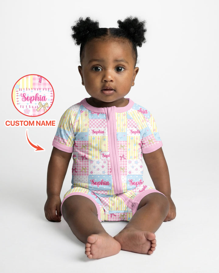 Custom Name Sweet Patchwork Bamboo Shorty Zippy