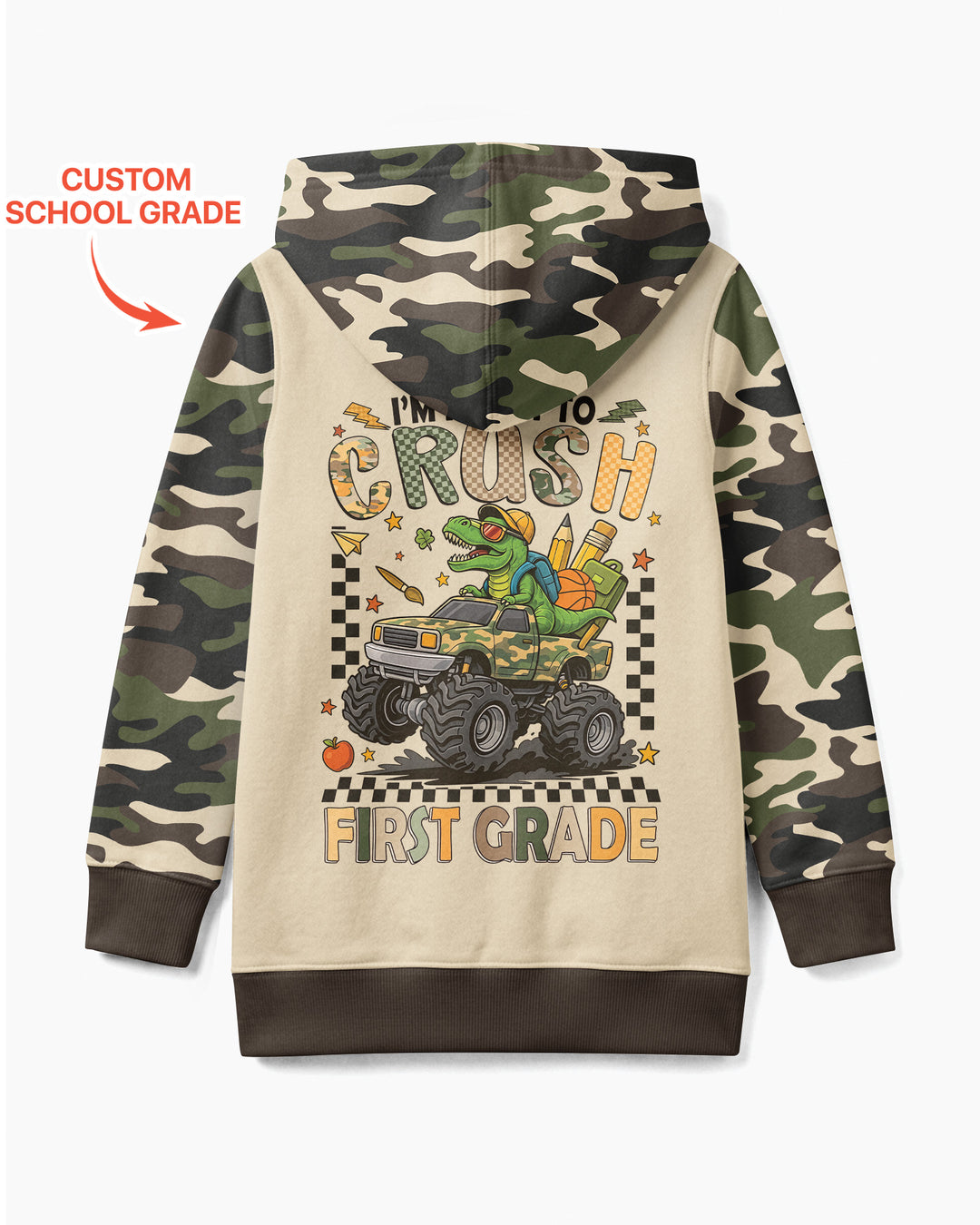 Back To School Monster Truck Dino Bamboo Zip Hoodie