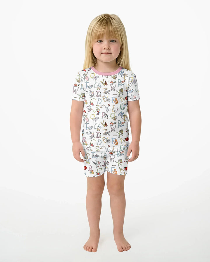 ABC Whimsy Bamboo Two Piece Short Sleeve Shorts Pajama Set